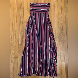 Banana Republic Maxi Dress Strapless Navy Orange Striped NWT Petite Small S PS